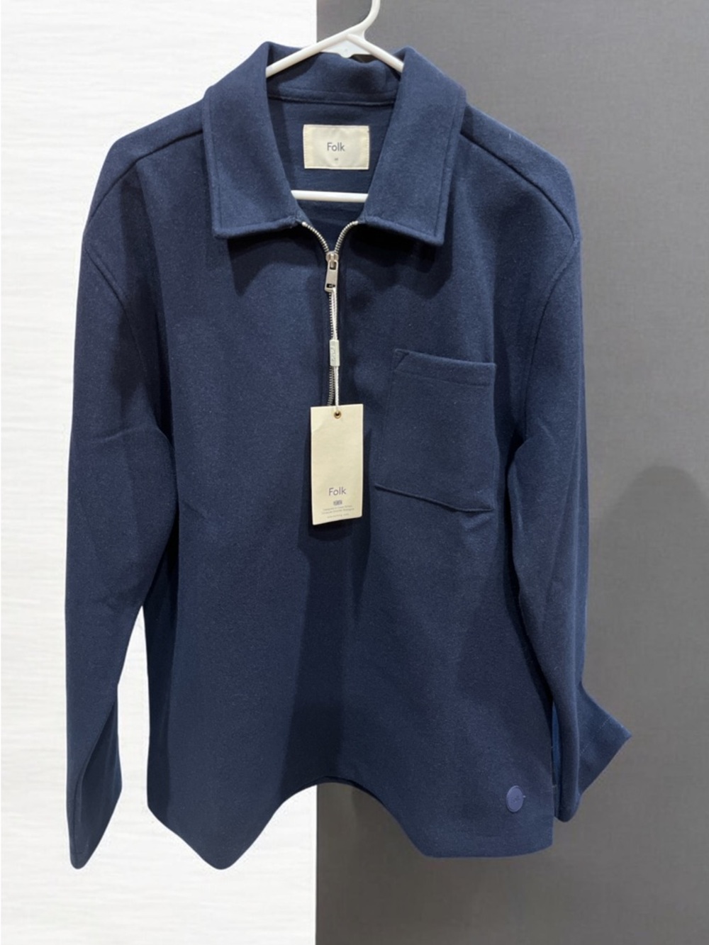 Folk Navy Half-Zip Shirt Jacket with Chest Pocket Size M